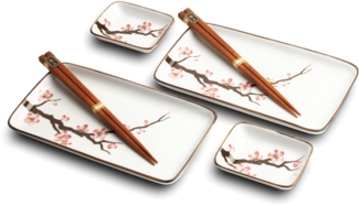 WestCraft Sushiteller SUSHI TELLER SET, Sushi Geschirr Set, Mehrteiliges Sushi-Set Sakura, (6 St), 2 Personen Sushi-Teller, Schalen und Essstäbchen in versch. Farben