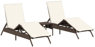vidaXL Sonnenliegen 2 Stk. mit Tisch Braun Poly Rattan 4002711