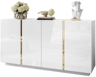 ALLHOUSE24 Kommode DIAMANT GOLD Hochglanz 158 cm Sideboard weiß, schwarz oder kaschmir, Breite 158 cm