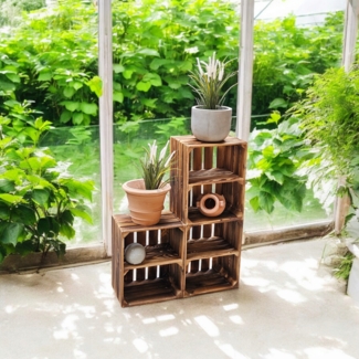 Holzkisten 3er Set 50 x 40 x 30cm Ablage kurz Geflammt