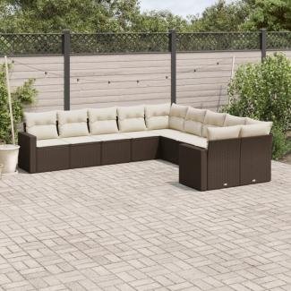 vidaXL 10-tlg. Garten-Sofagarnitur mit Kissen Braun Poly Rattan 3219503