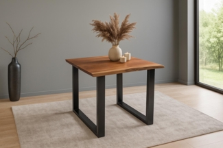 Esstisch Baumkante massiv Akazie nussbaumfarben 80 x 80 schwarz QUINN 71246135