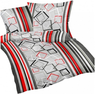 Heubergshop Bettwäsche, Seersucker, 2 teilig, 135x200 cm + 80x80 cm - Modern gestreift rot grau 100% Baumwolle (305/6)