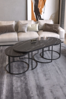 3-teiliges Couch- und Beistelltisch-Set 60 x 120 x 45 cm Spanplatte/metallprofil/pvc Marmor Dekor - schwarz 89321946 [en. casa]