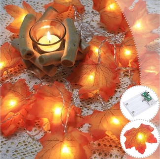 MUPOO LED-Girlande LED Lichterkette Ahornblatt Halloween Beleuchtung,Batteriebetrieben, Wasserdicht,Herbst Deko für Garten,Halloween & Thanksgiving