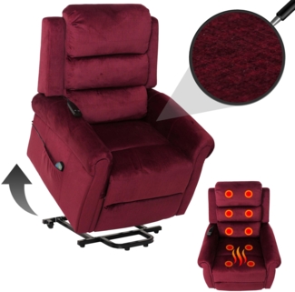 Fernsehsessel HWC-K63, Relaxsessel, Liegefunktion Aufstehhilfe Massage Heizfunktion, Stoff 220g/m² Chenille ~ bordeaux