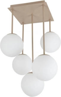 my home Pendelleuchte Nymölla, ohne Leuchtmittel, 5 Glaskugeln mit je 1x E14 exkl, Gestell eckig beige matt