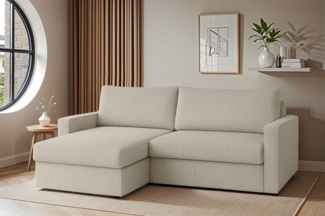 OUTLET Ecksofa Sofa mit Schlaffunktion BENDIK Stoff Poso Altweiß Ottomane Links
