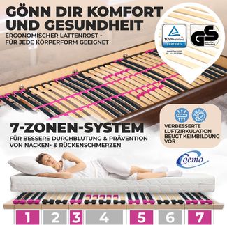 Coemo Lattenrost PINK DREAM 120x200 cm Härtegrad verstellbar 28 Leisten