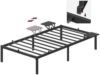 VASAGLE Doppelbettgestell, Bettrahmen, Bettgestell aus Metall, mit Aufbewahrungsregalen, Gästebett, passend für 90 x 200 cm Matratze