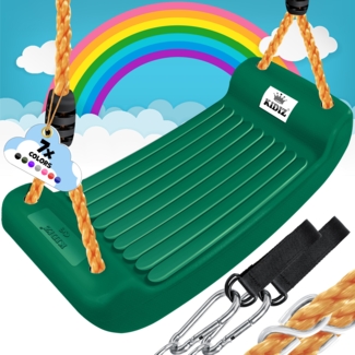 KIDIZ® Schaukel Kinderschaukel Set - Ink. Zubehör Schaukelsitz Schaukelbrett Garten Outdoor Indoor Brettschaukel für Kinder zum Schaukeln aus Kunststoff Höhenverstellbar Rutschfest Grün