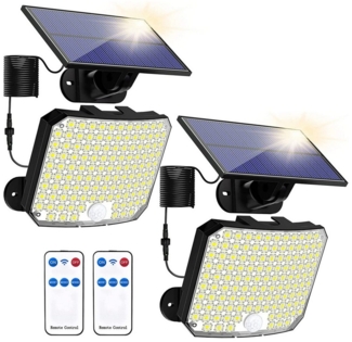 LMaxhome LED Solarleuchte Solarlampen Mit Fernbedienung&Bewegungsmelder Wasserdichte für Garten, 2 St, 118 LEDs, 6000K, 600LM, 3 Modi, Sensor-120°, LED fest integriert Außen