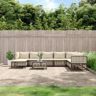 vidaXL 9-tlg. Garten-Lounge-Set mit Kissen Anthrazit Poly Rattan 3186792