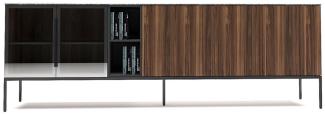 Casa Padrino Luxus Sideboard Braun / Schwarz / Weiß 235 x 50 x H. 83 cm - Moderner Massivholz Wohnzimmer Schrank - Luxus Wohnzimmer Möbel