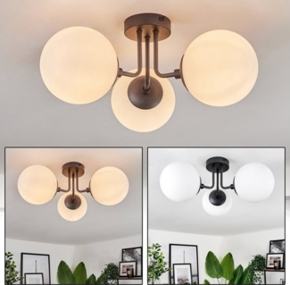 hofstein Deckenleuchte moderne Deckenlampe aus Metall/Glas in Schwarz/Milchglas, ohne Leuchtmittel, im modernen Design, Glasschrime (15cm), 3x E14, ohne Leuchtmittel