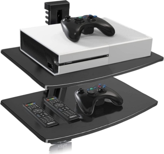 Wandregal TV Rack Multimedia mit Glasregal für DVD-Player Schwarz
