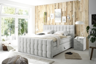 Boxspringbett >Mendoza< 7-Zonen, 2x Bettkasten, inkl. Topper (6cm), Stoff silber, Liegefläche 180x200 cm - Stellmaß 203 x 120 x 222 (BxHxT)