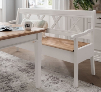 Lomadox Sitzbank ESBJERG-69, 180cm, Kiefer weiß lackiert mit Eiche geölt, Landhausstil