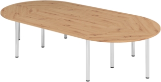 bümö Konferenztisch oval 320x160 cm großer Besprechungstisch in Asteiche, Besprechungstisch mit Chromfüßen, Meetingtisch für 8 Personen, Tisch für Besprechungsraum & Meeting, SETK3-R-C