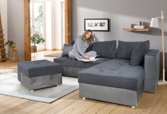 COLLECTION AB Ecksofa Italia L-Form, mit Bettfunktion und Bettkasten, in Cord-Samt Mix