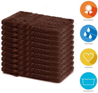 Lavea 10er Set Waschhandschuh 15x21 cm, Frottierserie Elena, Kaffeebraun