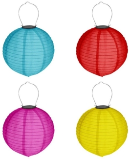 HAC24 LED Lampion 4x Deko Lampenschirm Lampe Party Garten Kugel Laterne, LED fest integriert, Kaltweiß, Bunt, Solar, Ø 20 cm, mit Haken zum Aufhängen