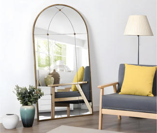 Vente-unique - Spiegel Vintage Fenster-Optik - Metall - 80 x 150 cm - Goldfarben - PALMYRE