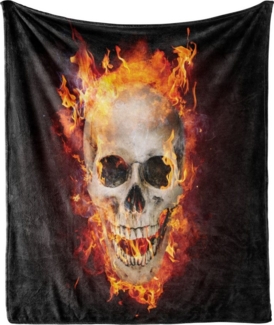 Wohndecke Gemütlicher Plüsch für den Innen- und Außenbereich, Abakuhaus, Schädel Scary Skeleton Kopf Flames