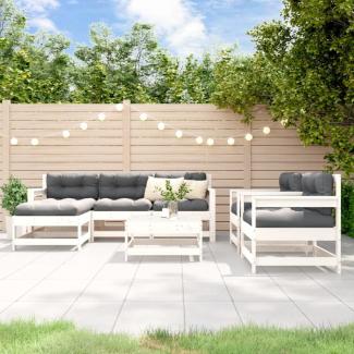 vidaXL 7-tlg. Garten-Lounge-Set mit Kissen Weiß Massivholz 3185823