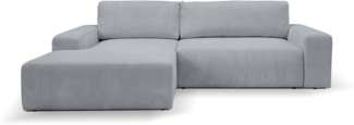 WERK2 Ecksofa Rotterdam-L, kuschelweicher Cord oder Breitcord, L-Form, Breite 267 cm, Design Ecksofa mit Schlaffunktion & Bettkasten, Cord, Grau
