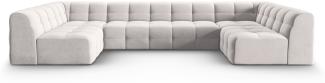 Micadoni 7-Sitzer Samtstoff Panorama Sofa Kendal | Bezug Light Grey | Beinfarbe Black Beech Wood