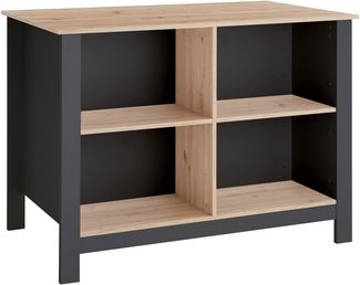 Kochinsel >Sugar< 4 Fächer, Anthrazit / Artisan Eiche Dekor - 124x90x75 (BxHxT)