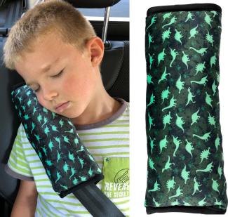 HECKBO Schlafkissen Auto Schlafkissen Dinosaurier Dino für Kinder Mädchen Jungen - maschinenwaschbar – kuschelweich - Auto Gurtkissen, Gurtschoner, Gurtschutz Sitzerhöhung, Auto Kissen, Reisekissen, Urlaub