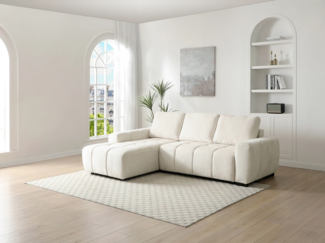 Vente-unique - Ecksofa mit Schlaffunktion - Ecke links - Chenille - Beige - KOUMALO