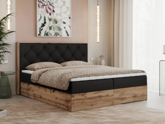 Boxspringbett, Schlafzimmerbett, Bettkasten - VENETO -160 x 200 cm - Schwarz Kunstleder - H4