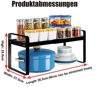 TUWENA Küchenregal Erweiterbarer Küchenregal Organizer, Küchengewürzregal Schrankregal, Schrankregal Ausziehbares 36-64cm, Ideal Tischregal oder Gewürzregal