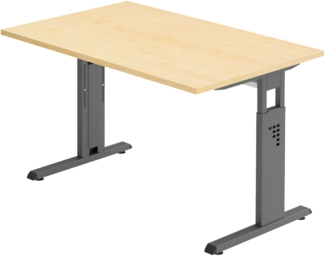 bümö höhenverstellbarer Schreibtisch O-Serie 120x80 cm in Ahorn, Gestell in Graphit - PC Tisch klein für's Büro manuell höhenverstellbar, Computertisch verstellbar, OS-12-3-G