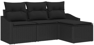 vidaXL Sofa Set mit Kissen mit Speicher 4 pcs Schwarz Poly-Rattan 3355342
