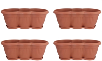 HTI-Living 4er Set Terracotta Blumenkasten mit Untersetzer 40 cm