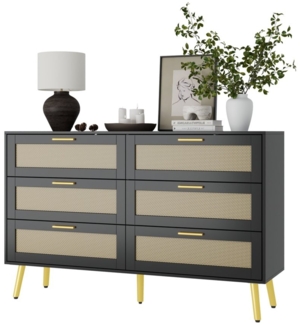 FUFU&GAGA Kommode Kommode mit 6 Schubladen, Schwarz, MDF, 120×34×74,5 cm