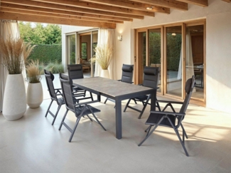 KONIFERA Garten-Essgruppe »Melbourne«, (Set, 7-tlg, 7-tlg. Tischgruppe), mit ausziehbarem Tisch 163 - 213cm und verstellbaren Stühlen