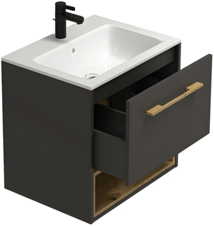 Vente-unique - Waschbeckenunterschrank hängend mit Einbauwaschtisch - Anthrazit - 60 cm - YANGRA