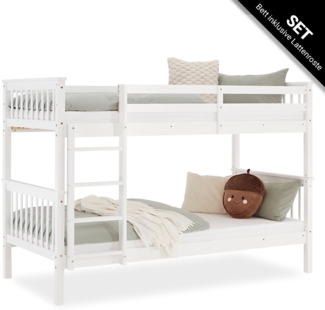 Kinderbett 90x200 Etagenbett Holzbett Weiß Jugendbett Doppelstockbett Rausfallschutz Stockbett Umbaubar Einzelbett