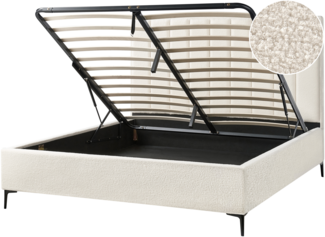 Bett mit Stauraum SEZANNE 180 x 200 cm Bouclé Cremeweiß