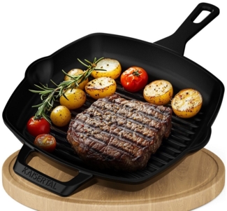 Kaisertal Grillpfanne KAISERTAL Gusseisen Grillpfanne - 27cm Bratfläche - Induktionsgeeignet, Gusseisen, Grillpfanne Induktion Gusseisenpfanne inkl. Rezeptbuch