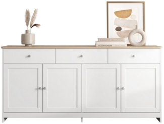 HAUSS SPOLE Sideboard Sideboard Beistellschrank Beistelltisch Kommode Aufbewahrungsschrank (Aufbewahrungsschrank mit drei Schubladen und vier Klappen, 1 St, Sideboard im Landhausstil), Praktische Aufbewahrung