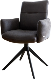 Drehstuhl Jova-Flex mit Armlehnen Mikrofaser Anthrazit Vintage Kreuzgestell breit Schwarz 360° drehbar Taschenfederkern