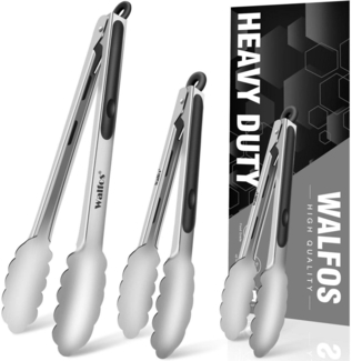 Walfos® Küchenzange Grillzange Edelstahl Fleischzange 3er Set 18cm 23cm 30,5cm
