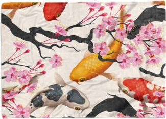 Sinus Art Handtücher Handtuch Strandhandtuch Saunatuch Kuscheldecke mit Fotomotiv Koi Fische Blumen, Baumwolle-Polyester-Mix (1-St), Handtuch