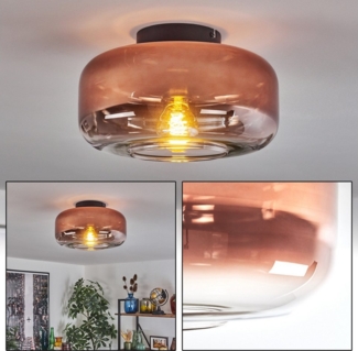hofstein Deckenleuchte Deckenlampe aus Metall/Glas in Schwarz/Kupferfarben/Klar, ohne Leuchtmittel, Retro/Vintage, mit Glasschirm (28cm), 1x E27, ohne Leuchtmittel